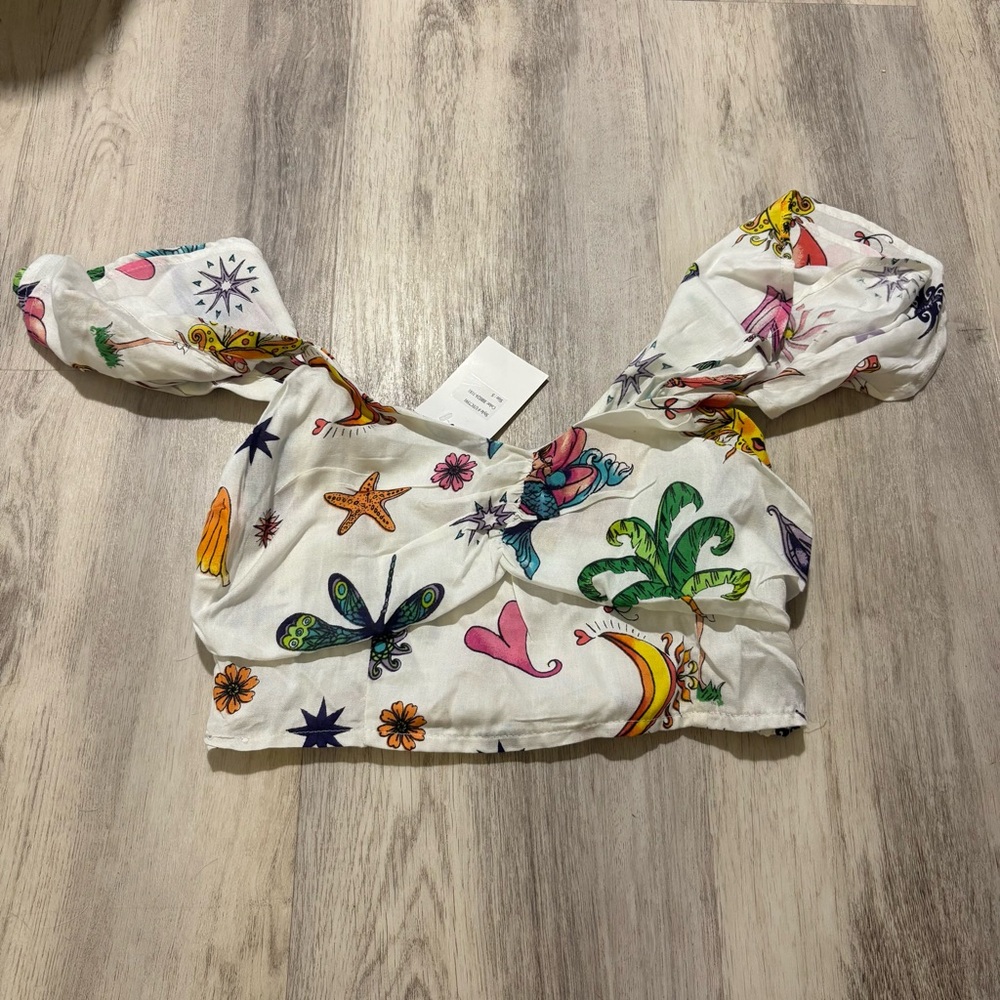 Girl Soul Off Shoulder Crop Top Heart Starfish Butterfly Small NWT